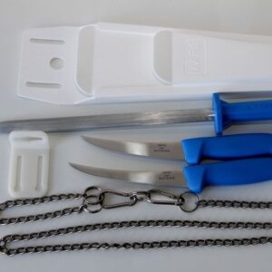 Obenz USA Set of 5" & 6" Boning Knife, Oval Steel 12", Knife Pouch & Stainless Steel Belt