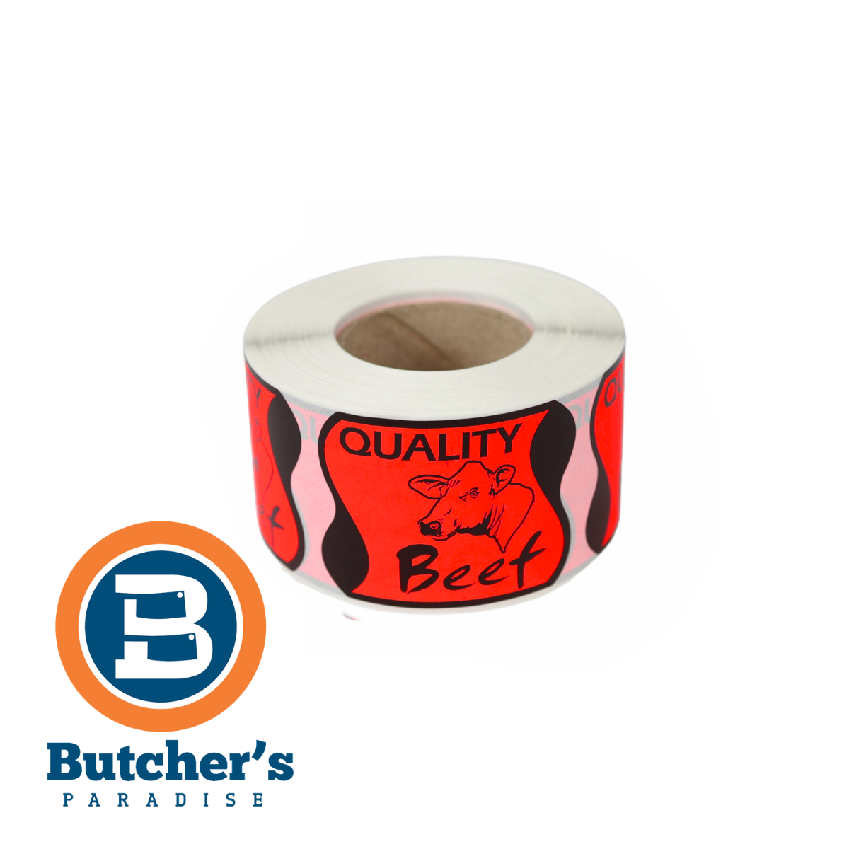Butcher Sticker Roll 55x42mm Quality Beef Orange Red 500pcs | Butchers ...
