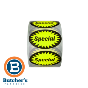 Butcher Sticker Roll 52x32mm Special Yellow Oval 1000pcs